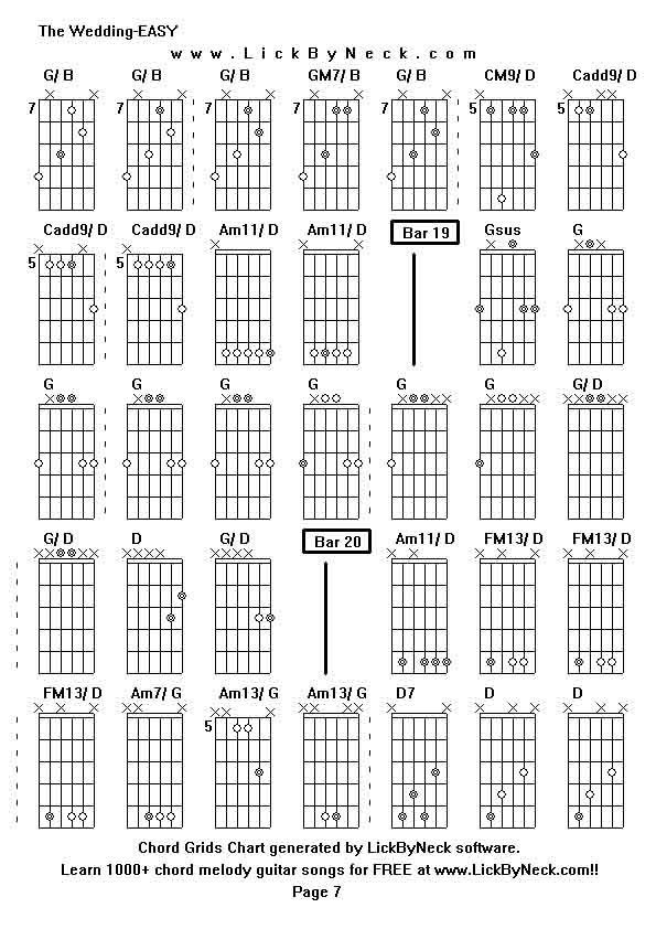 Chord Grids Chart of chord melody fingerstyle guitar song-The Wedding-EASY,generated by LickByNeck software.